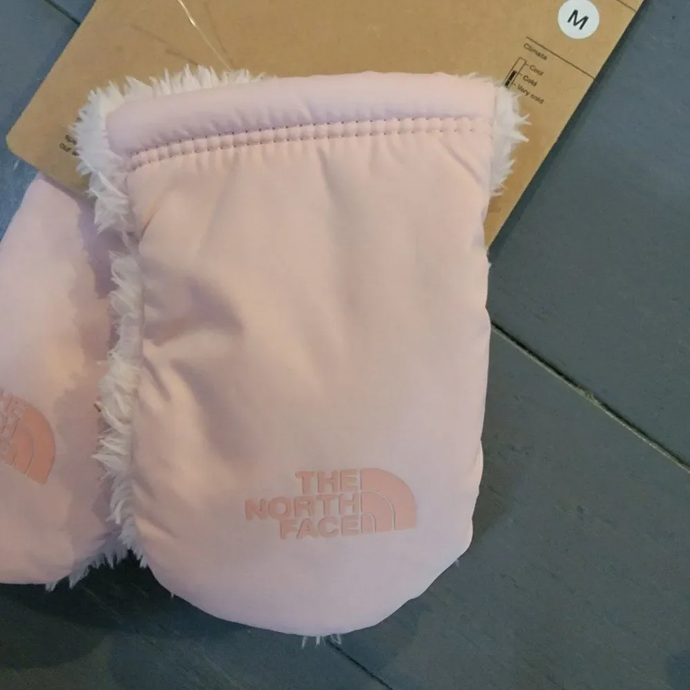 The North Face baby Suave Oso Faux Fur Mittens, Size Medium in Peach Pink